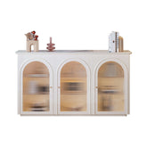 Beige side cabinet with large storage space, measuring 62.99 inches